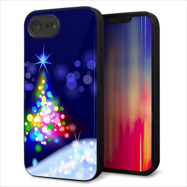 iPhone16e ケース カバー 背面 ガラス TPU デザイン ガラプリ 【720 白銀のクリスマスツリー】 印刷 光沢 MMLM