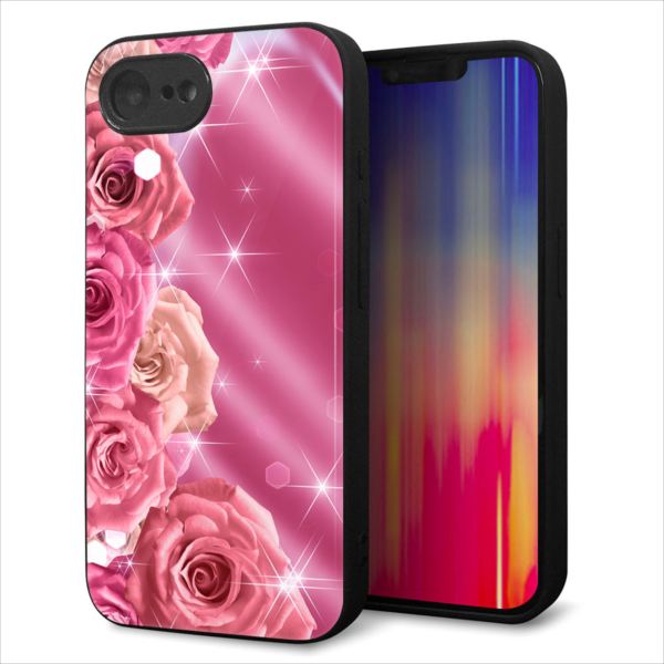 Rakuten - iPhone16e ケース カバー 背面 ガラス TPU デザイン ガラプリ 【1182 ピンクのバラに誘われて】 印刷 光沢 MMLM