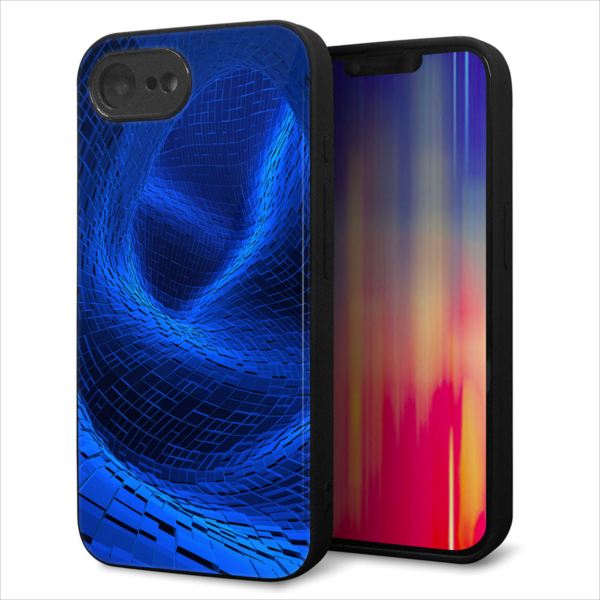 iPhone16e ケース カバー 背面 ガラス TPU デザイン ガラプリ 【1302 ワープブルー】 印刷 光沢 MMLM