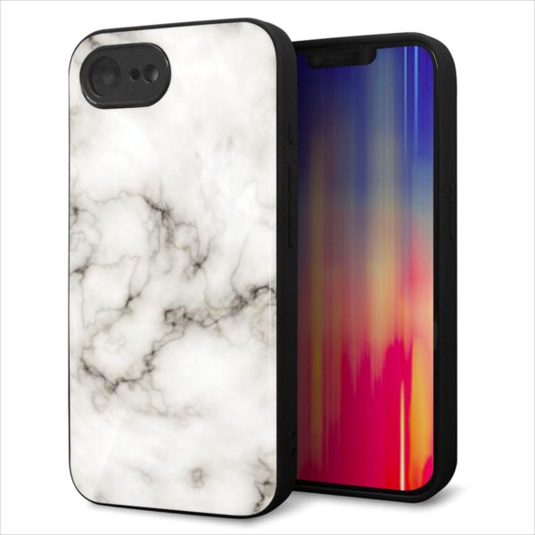 乐天商城 - iPhone16e ケース カバー 背面 ガラス TPU デザイン ガラプリ 【KM871 大理石WH】 印刷 光沢 MMLM