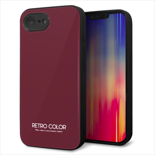 Rakuten - iPhone16e ケース カバー 背面 ガラス TPU デザイン ガラプリ 【KM919 レトロカラー(バーガンディー)】 印刷 光沢 MMLM