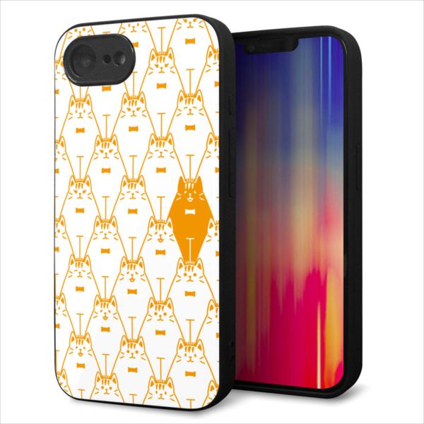 Rakuten - iPhone16e ケース カバー 背面 ガラス TPU デザイン ガラプリ 【MA915 パターン ネコ】 印刷 光沢 MMLM