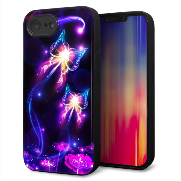 Rakuten - iPhone16e ケース カバー 背面 ガラス TPU デザイン ガラプリ 【MA990 蝶B】 印刷 光沢 MMLM
