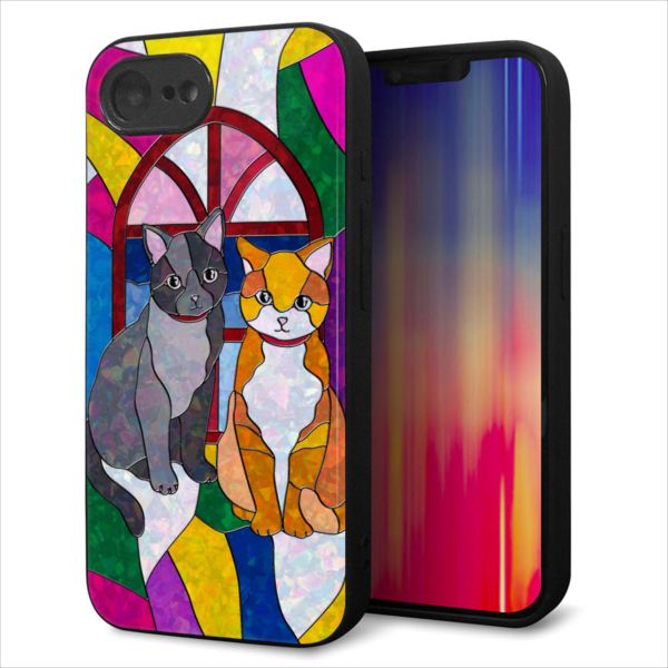 乐天商城 - iPhone16e ケース カバー 背面 ガラス TPU デザイン ガラプリ 【MA995 ステンドグラス ネコ】 印刷 光沢 MMLM
