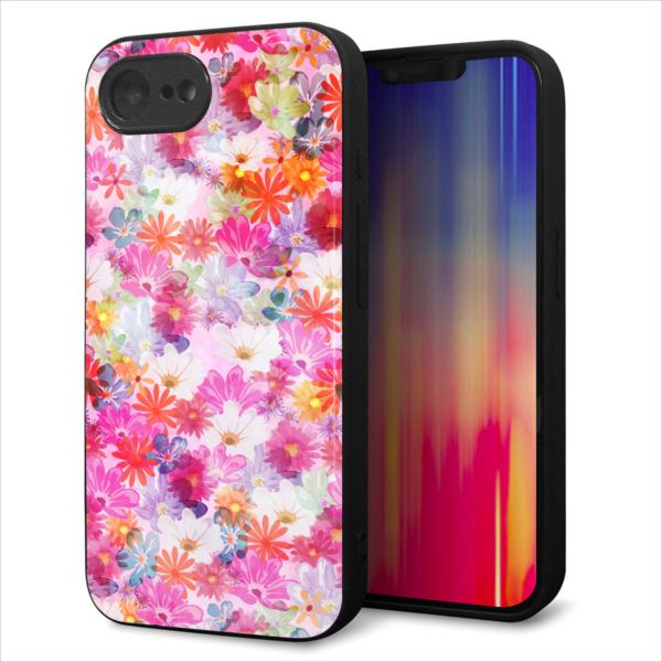 Rakuten - iPhone16e ケース カバー 背面 ガラス TPU デザイン ガラプリ 【SC874 リバティプリント プレスドフラワー ピンク】 印刷 光沢 MMLM