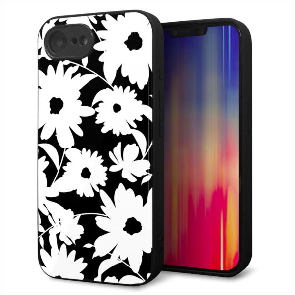 乐天商城 - iPhone16e ケース カバー 背面 ガラス TPU デザイン ガラプリ 【SC915 花柄モノトーン 04】 印刷 光沢 MMLM