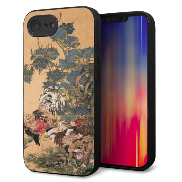 乐天商城 - iPhone16e ケース カバー 背面 ガラス TPU デザイン ガラプリ 【TA006 紫陽花双鶏図】 印刷 光沢 MMLM