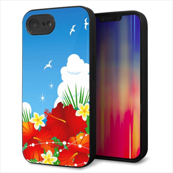 Rakuten - iPhone16e ケース カバー 背面 ガラス TPU デザイン ガラプリ 【VA821 ハイビスカスと青空】 印刷 光沢 MMLM