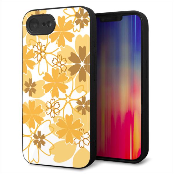 Rakuten - iPhone16e ケース カバー 背面 ガラス TPU デザイン ガラプリ 【VA959 重なり合う花 オレンジ】 印刷 光沢 MMLM