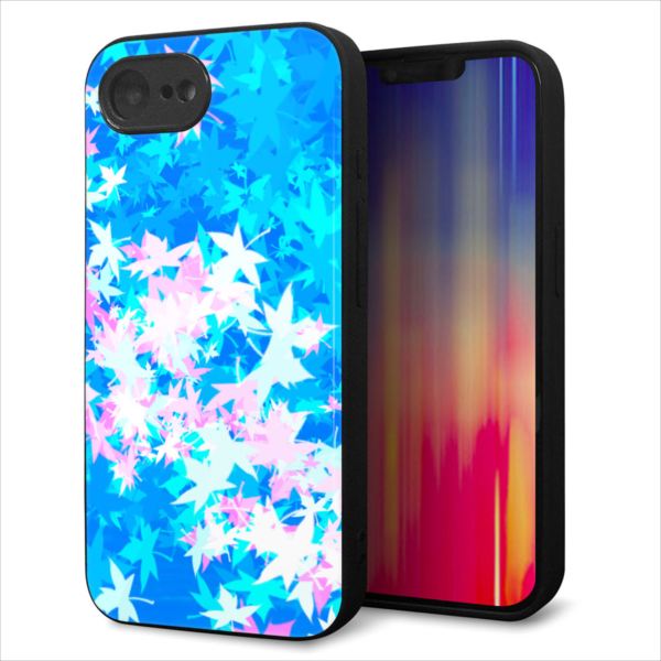 iPhone16e ケース カバー 背面 ガラス TPU デザイン ガラプリ 【YJ290 デザイン もみじ】 印刷 光沢 MMLM
