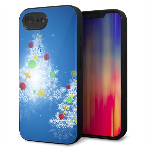 iPhone16e ケース カバー 背面 ガラス TPU デザイン ガラプリ 【YJ347 クリスマスツリー】 印刷 光沢 MMLM