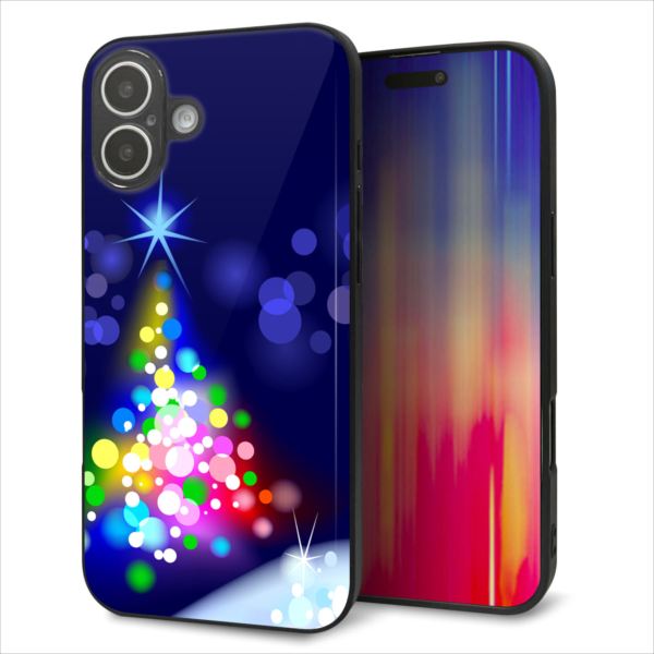 iPhone16 Plus ケース カバー 背面 ガラス TPU デザイン ガラプリ 【720 白銀のクリスマスツリー】 印刷 光沢 MMLM