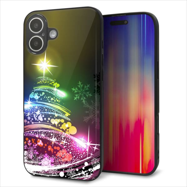 乐天商城 - iPhone16 Plus ケース カバー 背面 ガラス TPU デザイン ガラプリ 【722 レインボークリスマス】 印刷 光沢 MMLM