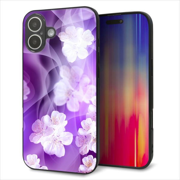 乐天商城 - iPhone16 Plus ケース カバー 背面 ガラス TPU デザイン ガラプリ 【1211 桜とパープルの風】 印刷 光沢 MMLM