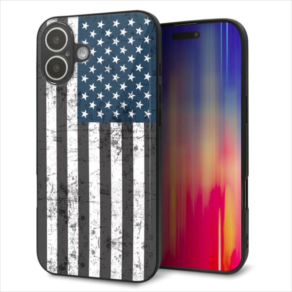 Rakuten - iPhone16 Plus ケース カバー 背面 ガラス TPU デザイン ガラプリ 【EK864 アメリカンフラッグ ビンテージ】 印刷 光沢 MMLM