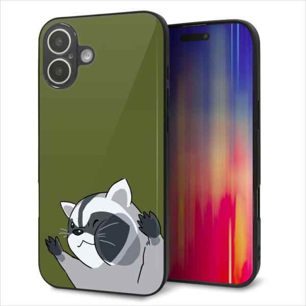 乐天商城 - iPhone16 Plus ケース カバー 背面 ガラス TPU デザイン ガラプリ 【HA303 むぎゅっとアライグマ】 印刷 光沢 MMLM