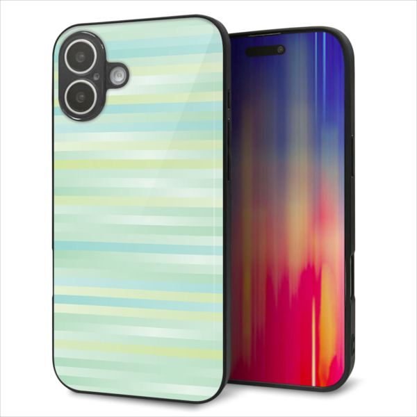 乐天商城 - iPhone16 Plus ケース カバー 背面 ガラス TPU デザイン ガラプリ 【IB908 グラデーションボーダー_グリーン】 印刷 光沢 MMLM