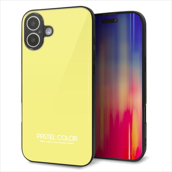 Rakuten - iPhone16 Plus ケース カバー 背面 ガラス TPU デザイン ガラプリ 【KM897 パステルカラー(パステルイエロー)】 印刷 光沢 MMLM