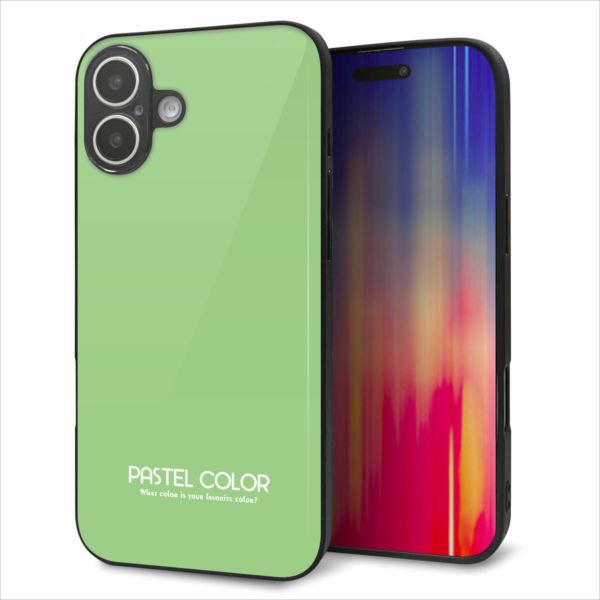 Rakuten - iPhone16 Plus ケース カバー 背面 ガラス TPU デザイン ガラプリ 【KM898 パステルカラー(パステルグリーン)】 印刷 光沢 MMLM
