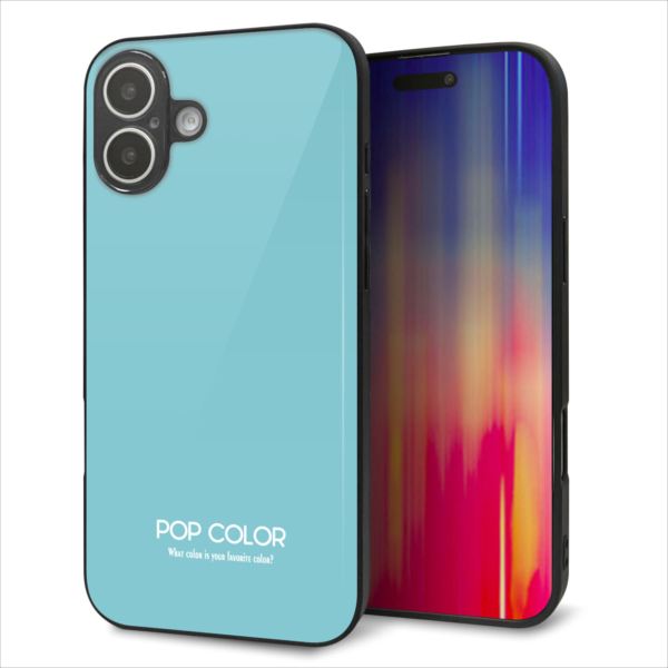 Rakuten - iPhone16 Plus ケース カバー 背面 ガラス TPU デザイン ガラプリ 【KM905 ポップカラー(エメラルドブルー)】 印刷 光沢 MMLM