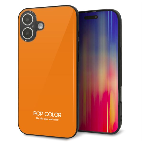 乐天商城 - iPhone16 Plus ケース カバー 背面 ガラス TPU デザイン ガラプリ 【KM906 ポップカラー(オレンジ)】 印刷 光沢 MMLM