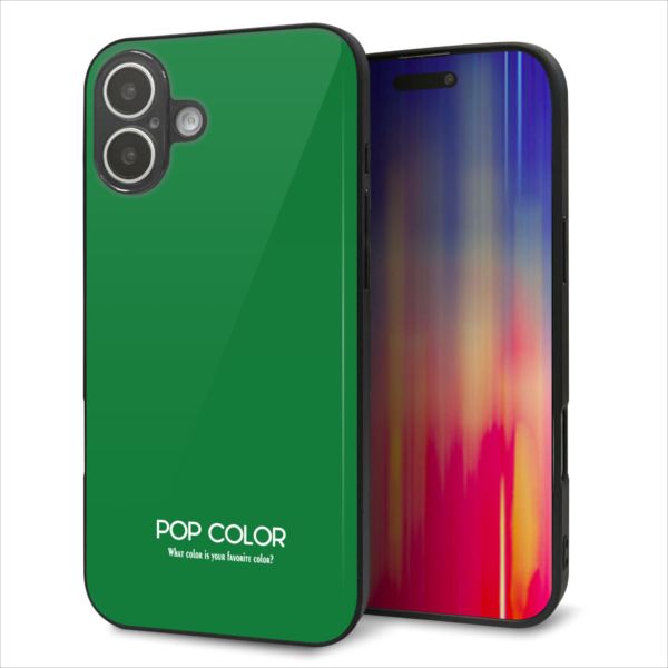 乐天商城 - iPhone16 Plus ケース カバー 背面 ガラス TPU デザイン ガラプリ 【KM907 ポップカラー(グリーン)】 印刷 光沢 MMLM