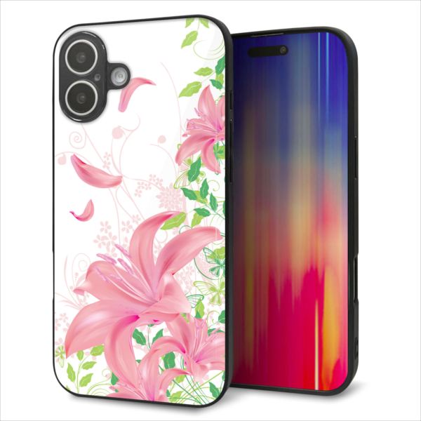 乐天商城 - iPhone16 Plus ケース カバー 背面 ガラス TPU デザイン ガラプリ 【SC849 ユリ ピンク】 印刷 光沢 MMLM
