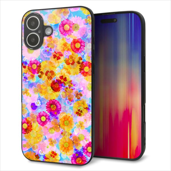 乐天商城 - iPhone16 Plus ケース カバー 背面 ガラス TPU デザイン ガラプリ 【SC870 リバティプリント フルールドパルファン ブルー】 印刷 光沢 MMLM