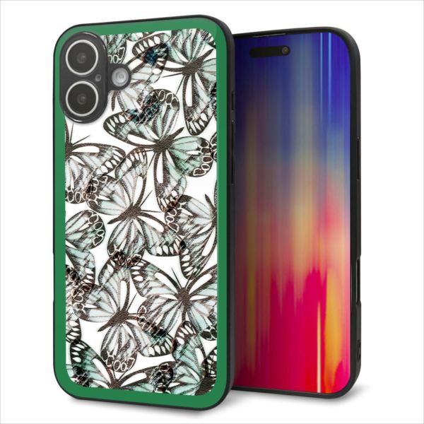Rakuten - iPhone16 Plus ケース カバー 背面 ガラス TPU デザイン ガラプリ 【SC902 ガーデンバタフライ グリーン】 印刷 光沢 MMLM