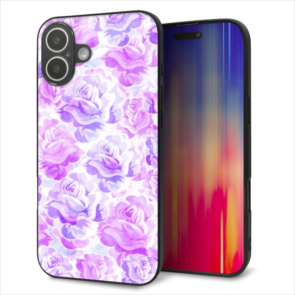 Rakuten - iPhone16 Plus ケース カバー 背面 ガラス TPU デザイン ガラプリ 【SC929 ローズ パープル】 印刷 光沢 MMLM
