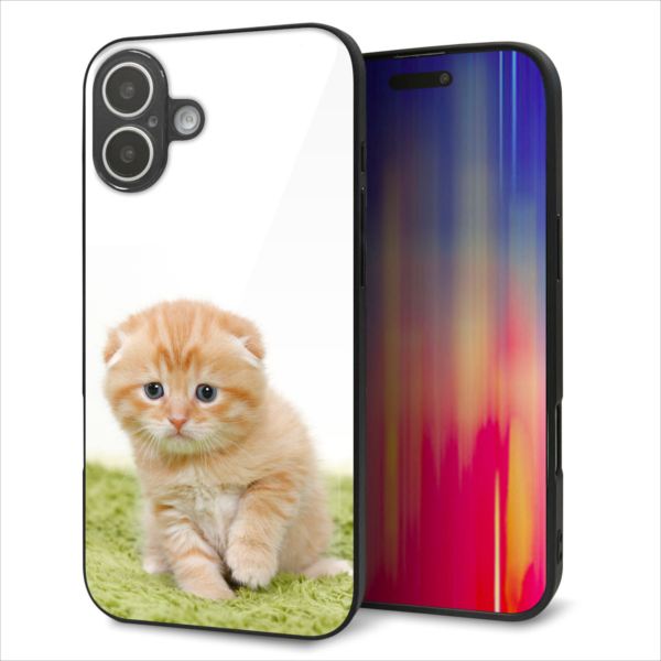 Rakuten - iPhone16 Plus ケース カバー 背面 ガラス TPU デザイン ガラプリ 【VA802 ネコこっそり】 印刷 光沢 MMLM