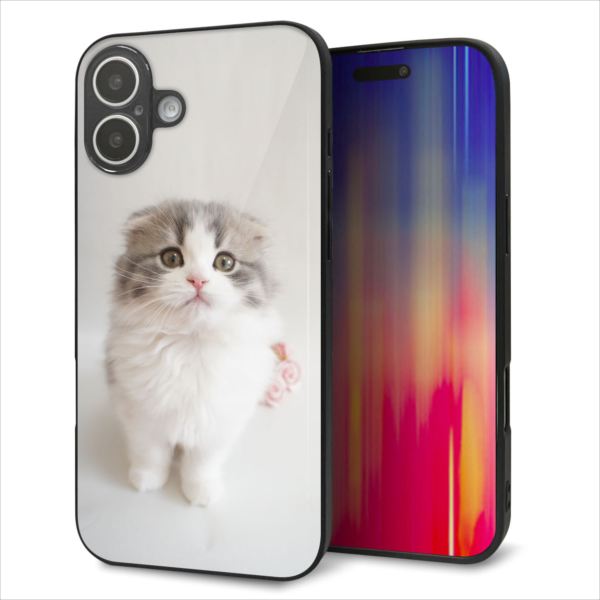 Rakuten - iPhone16 Plus ケース カバー 背面 ガラス TPU デザイン ガラプリ 【VA803 まっていますネコ】 印刷 光沢 MMLM