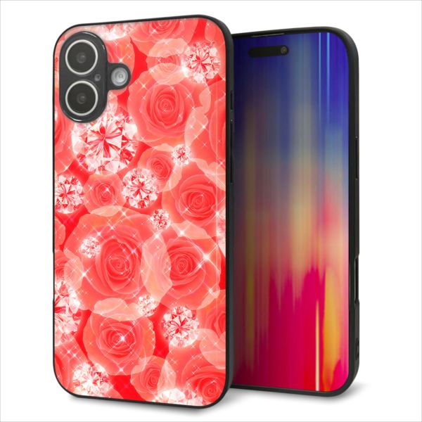 Rakuten - iPhone16 Plus ケース カバー 背面 ガラス TPU デザイン ガラプリ 【VA816 ダイヤモンドとバラ】 印刷 光沢 MMLM
