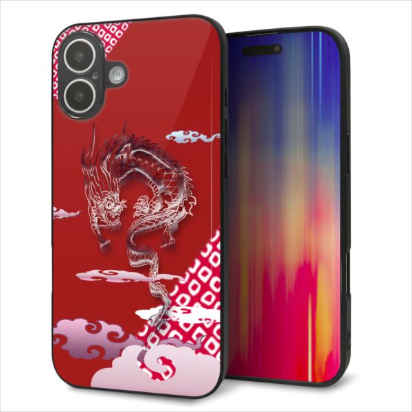 Rakuten - iPhone16 Plus ケース カバー 背面 ガラス TPU デザイン ガラプリ 【YC907 雲竜02】 印刷 光沢 MMLM
