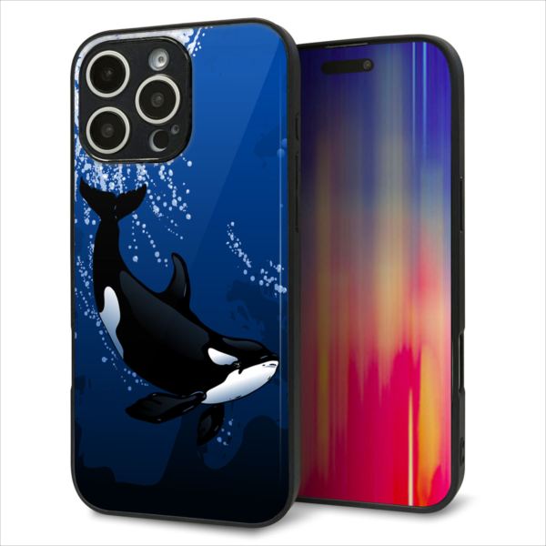 乐天商城 - iPhone16 Pro Max ケース カバー 背面 ガラス TPU デザイン ガラプリ 【423 シャチ】 印刷 光沢 MMLM
