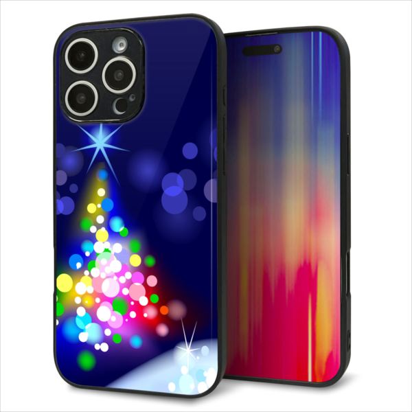 iPhone16 Pro Max ケース カバー 背面 ガラス TPU デザイン ガラプリ 【720 白銀のクリスマスツリー】 印刷 光沢 MMLM