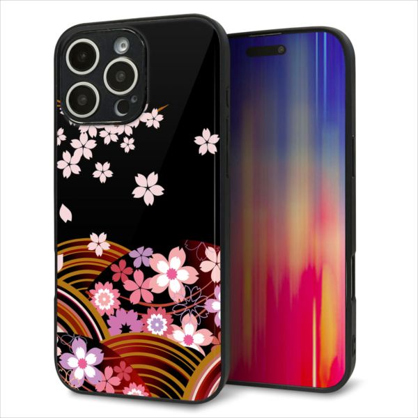 Rakuten - iPhone16 Pro Max ケース カバー 背面 ガラス TPU デザイン ガラプリ 【1237 和柄 夜桜の宴】 印刷 光沢 MMLM