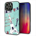 iPhone16 Pro Max ケース カバー 背面 ガラス TPU デザイン ガラプリ 【EK812 ビューティフルパリブルー】 印刷 光沢 MMLM