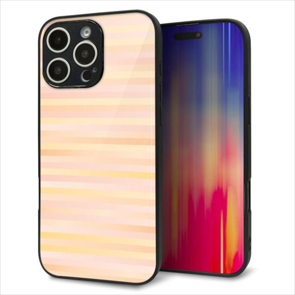 Rakuten - iPhone16 Pro Max ケース カバー 背面 ガラス TPU デザイン ガラプリ 【IB909 グラデーションボーダー_オレンジ】 印刷 光沢 MMLM
