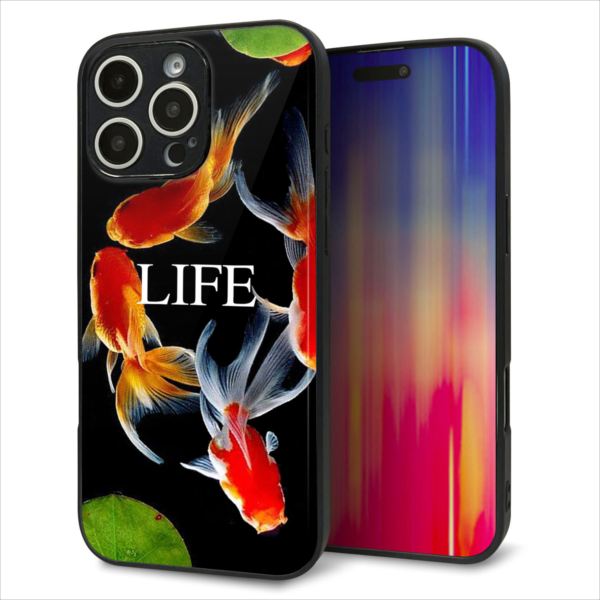 Rakuten - iPhone16 Pro Max ケース カバー 背面 ガラス TPU デザイン ガラプリ 【MA958 金魚 C】 印刷 光沢 MMLM