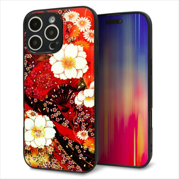 乐天商城 - iPhone16 Pro Max ケース カバー 背面 ガラス TPU デザイン ガラプリ 【MA960 和柄 花 B】 印刷 光沢 MMLM