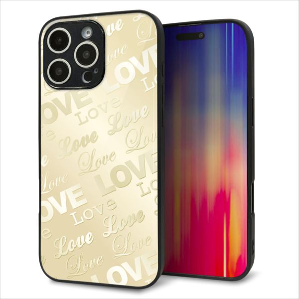 Rakuten - iPhone16 Pro Max ケース カバー 背面 ガラス TPU デザイン ガラプリ 【SC840 エンボス風LOVEリンク(ヌーディーベージュ)】 印刷 光沢 MMLM
