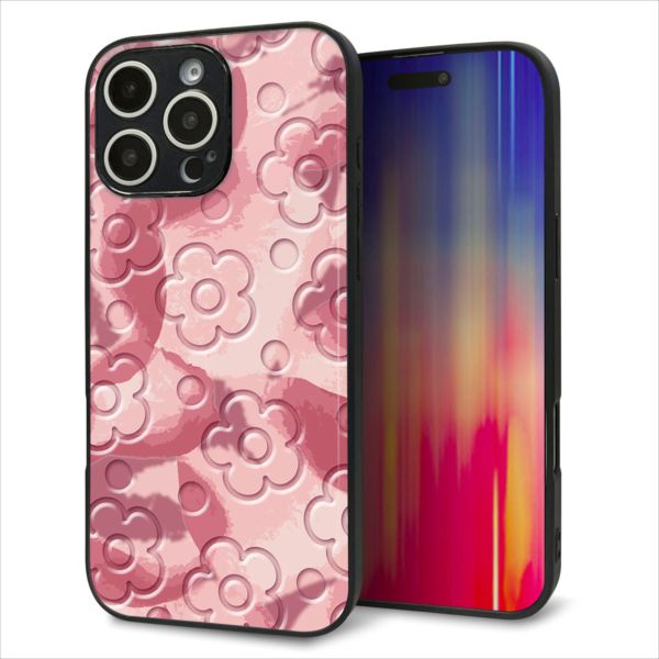 乐天商城 - iPhone16 Pro Max ケース カバー 背面 ガラス TPU デザイン ガラプリ 【SC846 フラワーヴェルニ花ピンク】 印刷 光沢 MMLM