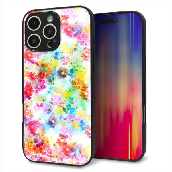 Rakuten - iPhone16 Pro Max ケース カバー 背面 ガラス TPU デザイン ガラプリ 【SC876 リバティプリント プレスドフラワー ホワイト】 印刷 光沢 MMLM