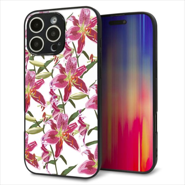 Rakuten - iPhone16 Pro Max ケース カバー 背面 ガラス TPU デザイン ガラプリ 【SC892 ボタニカルスカーレットリリー】 印刷 光沢 MMLM