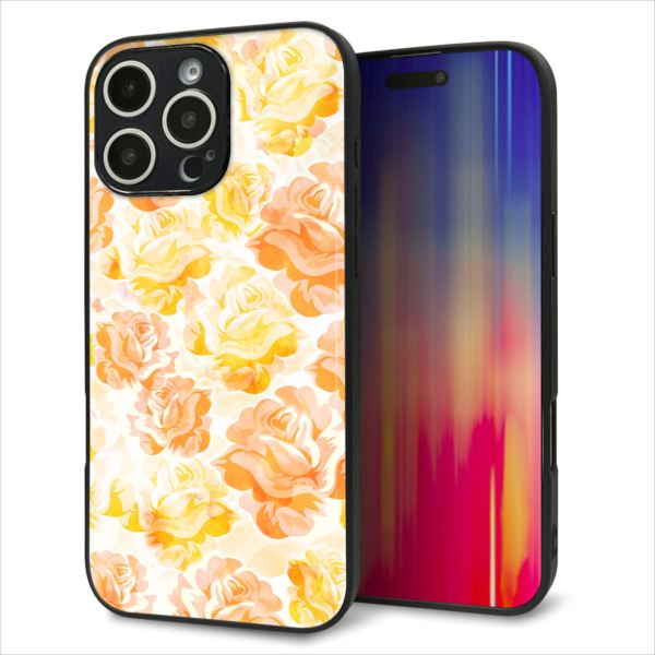 Rakuten - iPhone16 Pro Max ケース カバー 背面 ガラス TPU デザイン ガラプリ 【SC931 ローズ イエロー】 印刷 光沢 MMLM