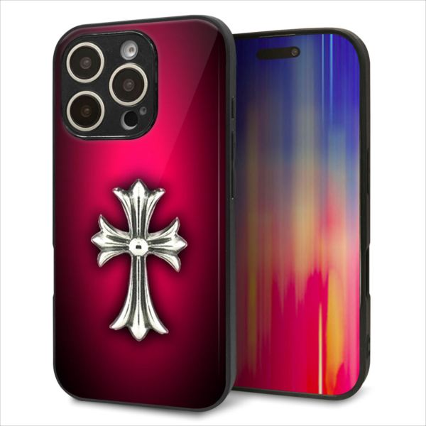 Rakuten - iPhone16 Pro ケース カバー 背面 ガラス TPU デザイン ガラプリ 【249 クロスレッド】 印刷 光沢 MMLM