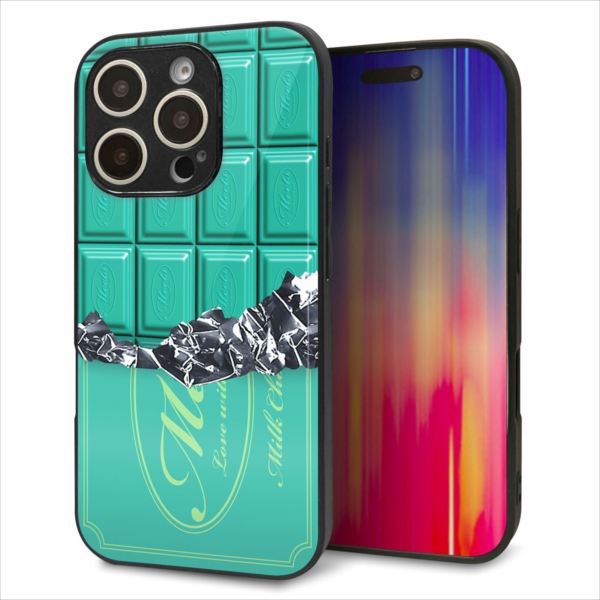 Rakuten - iPhone16 Pro ケース カバー 背面 ガラス TPU デザイン ガラプリ 【554 板チョコ-ミント】 印刷 光沢 MMLM