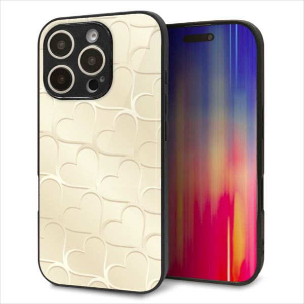 Rakuten - iPhone16 Pro ケース カバー 背面 ガラス TPU デザイン ガラプリ 【630 かくれハート】 印刷 光沢 MMLM
