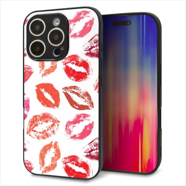 Rakuten - iPhone16 Pro ケース カバー 背面 ガラス TPU デザイン ガラプリ 【734 キスkissキス】 印刷 光沢 MMLM
